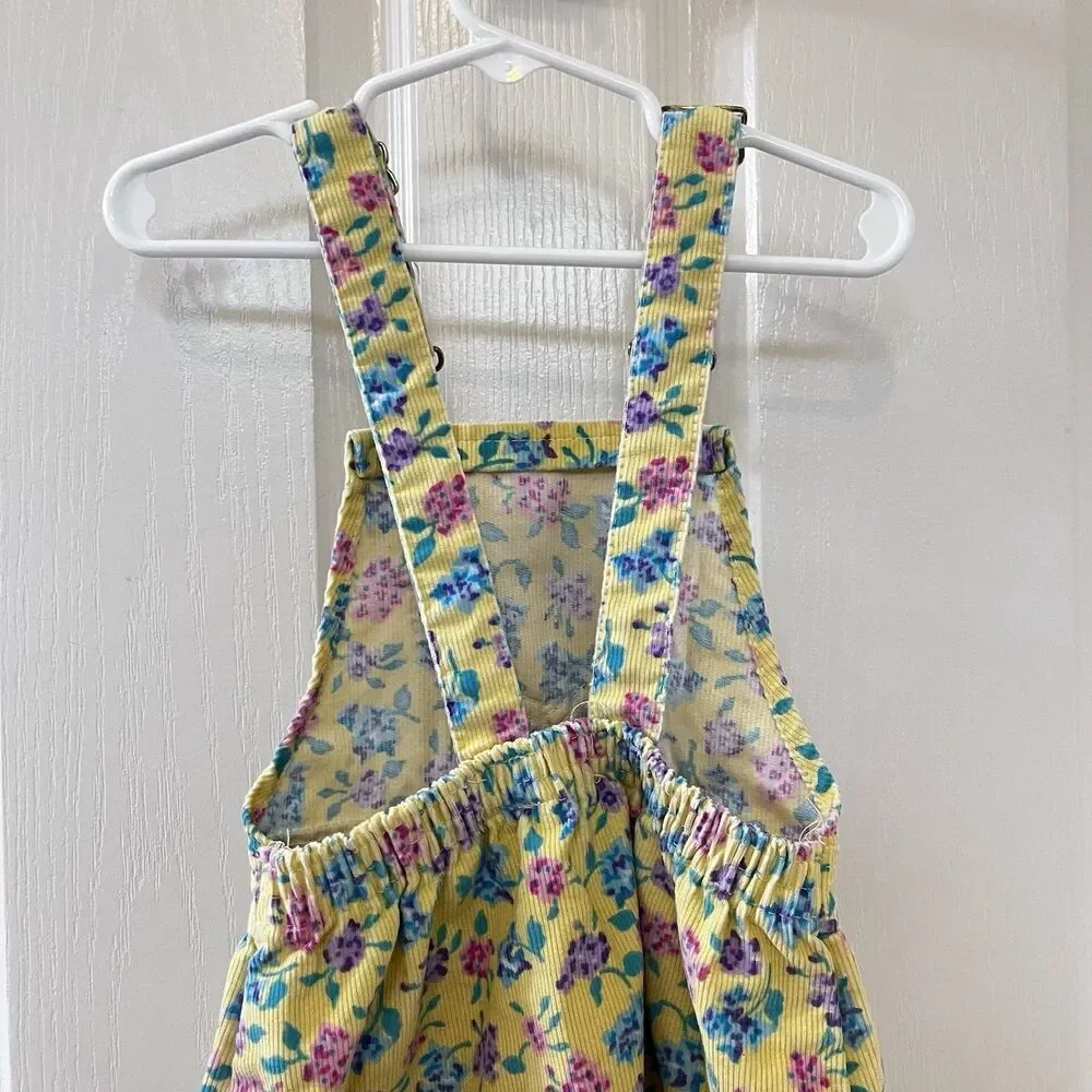 Vintage Oshkosh B'Gosh Yellow Floral Corduroy Overall USA Dress Girls SZ 5 FLAWS